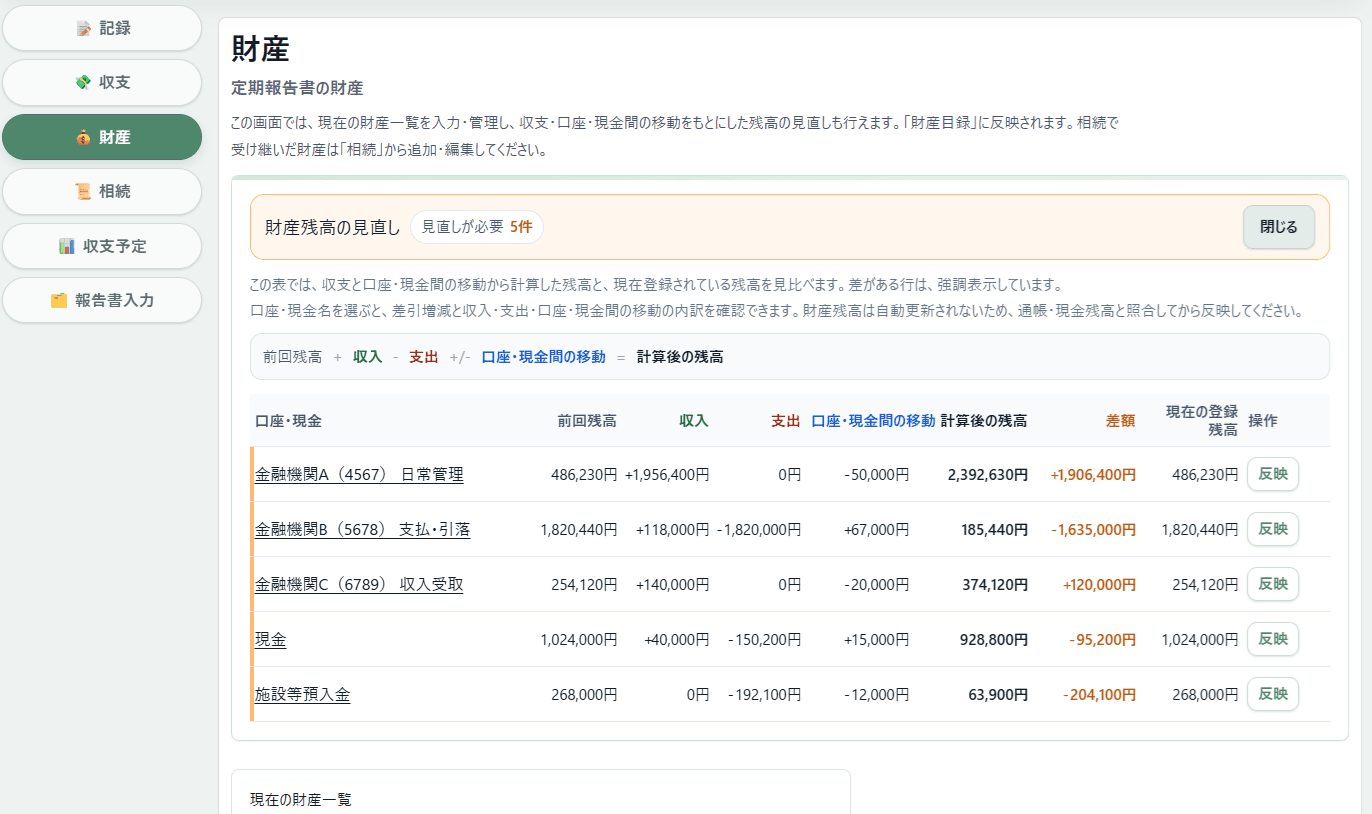 財産と相続の情報を整理する画面イメージ